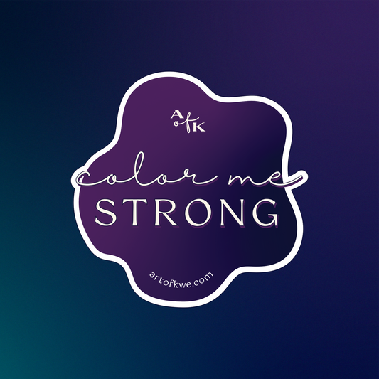Logo with 'color me STRONG' text on a purple background